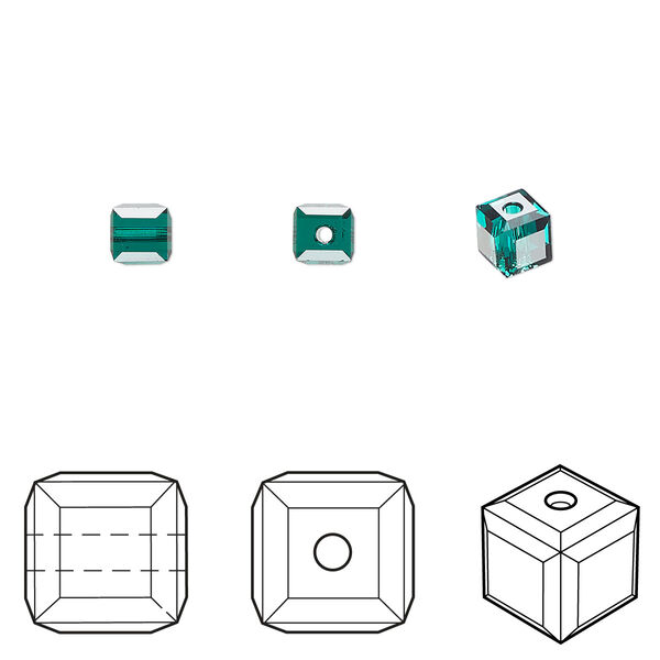 Bead 288pk emerald, Swarovski® 4mm cube 5601 image number 0