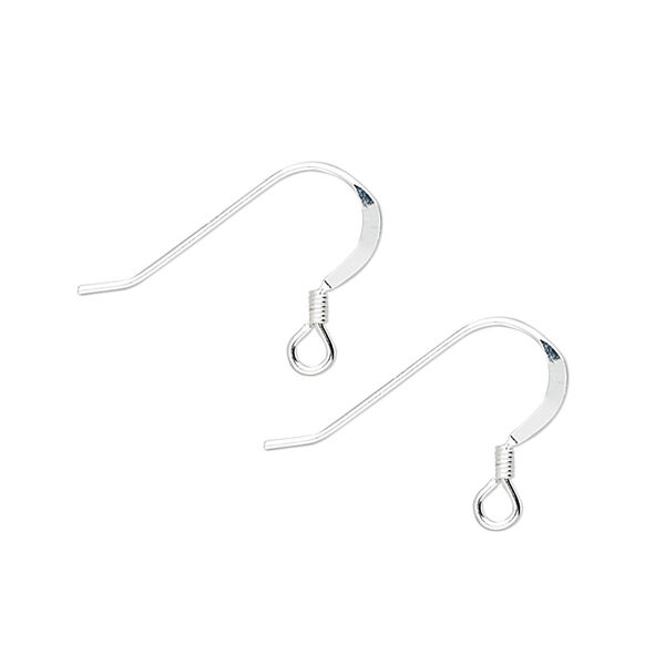 Ear wire, sterling silver, 14mm flat fishhook with 2mm coil and open loop, 22 gauge. Sold per pkg of 500 pairs. image number 0