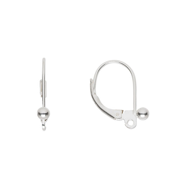 Ear wire, sterling silver, 17mm leverback with 3mm ball and loop. Sold per pair. image number 0