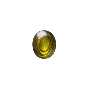 Cabochon, paua shell (coated / dyed), gold, 12x10mm calibrated oval, Mohs hardness 3-1/2. Sold per pkg of 6.