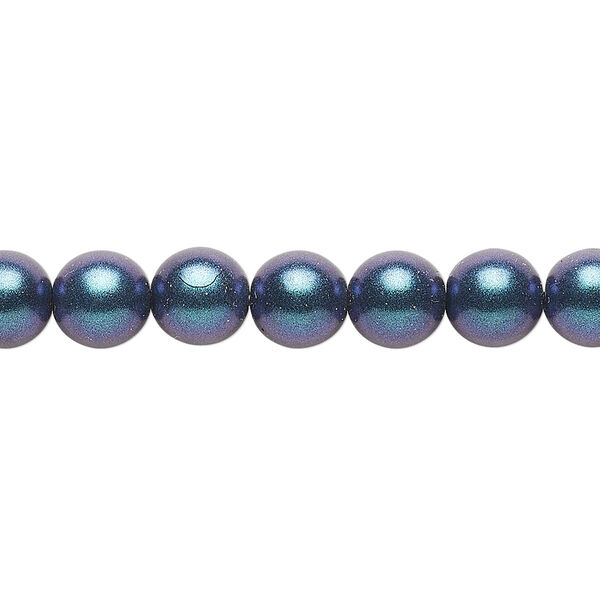 Bead, Czech glass druk, metallic blue, 8mm round. Sold per 15-1/2" to 16" strand, approximately 50 beads. image number 0