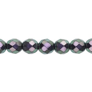 Bead, Czech fire-polished dipped décor glass, oil slick, 8mm faceted round. Sold per pkg of 600 (1/2 mass).