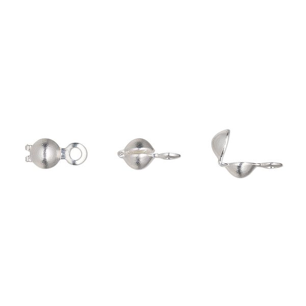 Bead tip, silver-plated brass, 7.5x3.5mm bottom clamp-on with closed loop. Sold per pkg of 100. image number 0
