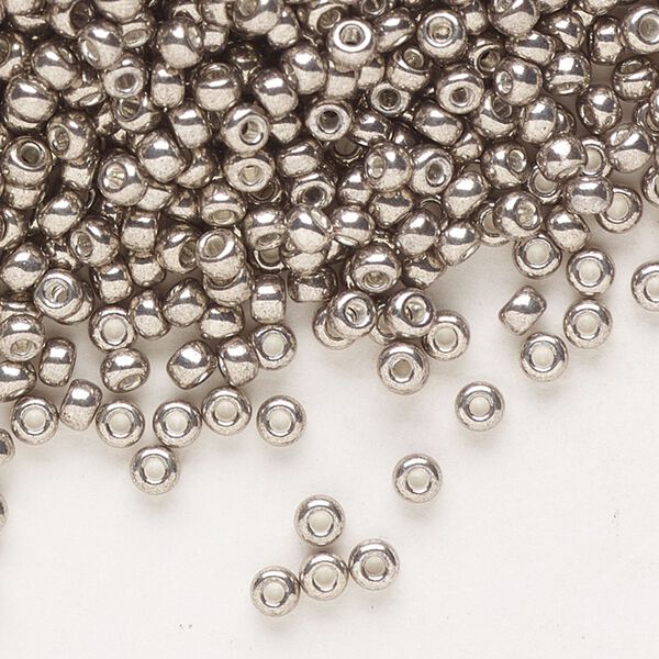 Seed bead, Miyuki, glass, pkg/250g, #8 rocaille, opaque galvanized pewter, (RR-1095). image number 0