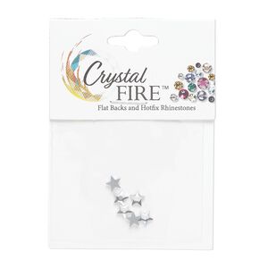 Flat back, Crystal Fire®, crystal, foiled, pkg/6, 5mm hotfix faceted star (2817), clear.