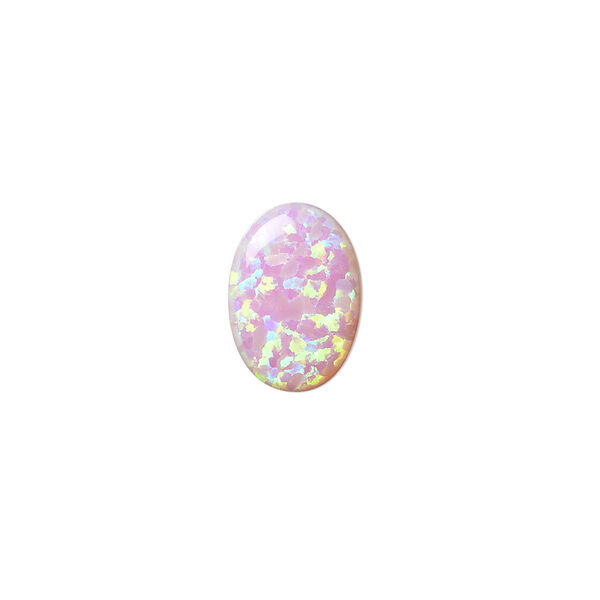 Cabochon, "opal" (silica and epoxy) (man-made), pink, 14x10mm calibrated oval. Sold individually. image number 0