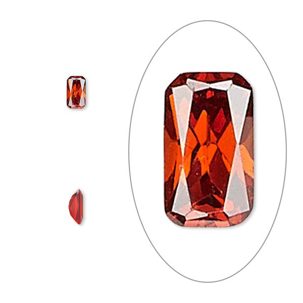 Gem, cubic zirconia, ruby red, 5x3mm faceted emerald-cut, Mohs hardness 8-1/2. Sold per pkg of 5. image number 0