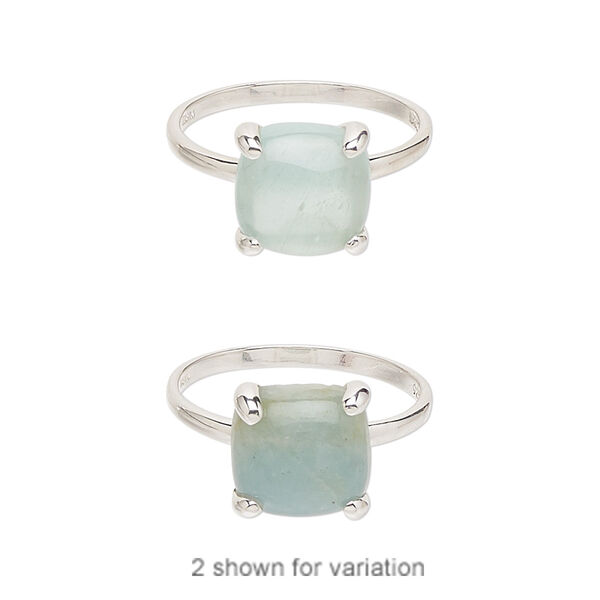 Ring, chalcedony (dyed) and sterling silver, aqua, 11mm wide with 10x10mm square, size 7. Sold individually. image number 0