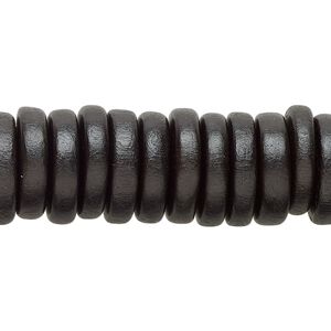 Bead, Taiwanese cheesewood (dyed/waxed), black, 15x3mm-15x4mm  rondelle. Sold per 8-inch strand, approximately 55 beads.