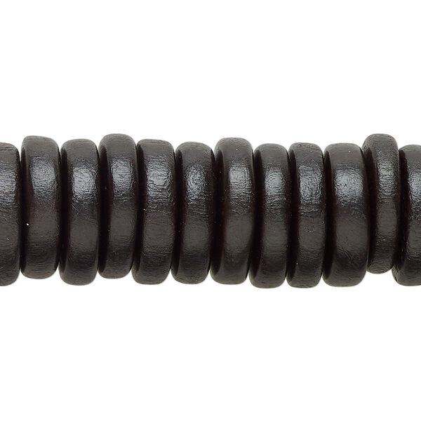Bead, Taiwanese cheesewood (dyed/waxed), black, 15x3mm-15x4mm  rondelle. Sold per 8-inch strand, approximately 55 beads. image number 0