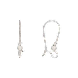 Ear wire kidney 1pkg2 sterling silver, 21mm / 3mm stardust round / 2mm coil / open loop, 21 gauge 1 pair