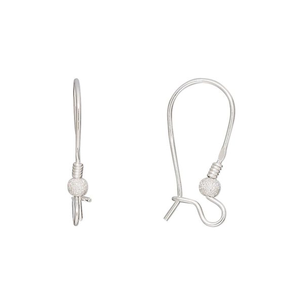 Ear wire kidney 1pkg2 sterling silver, 21mm / 3mm stardust round / 2mm coil / open loop, 21 gauge 1 pair image number 0