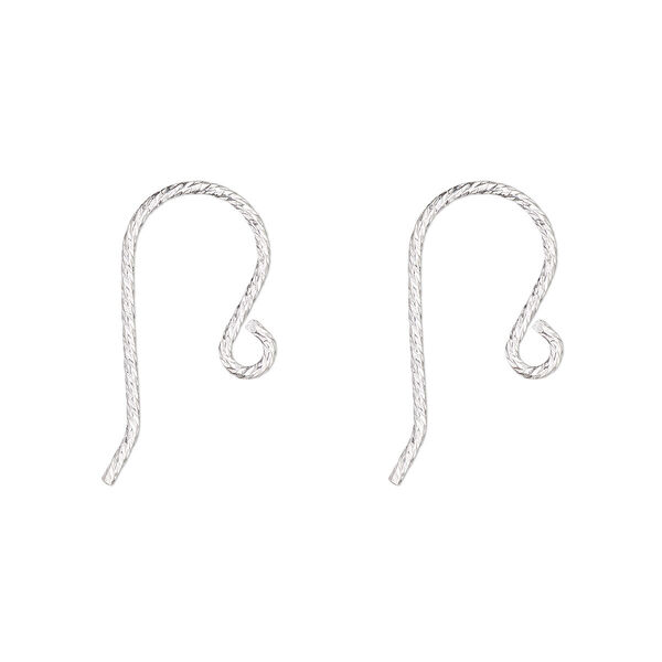 Ear wire, sterling silver, 11mm diamond-cut fishhook with open loop, 21 gauge. Sold per pair. image number 0