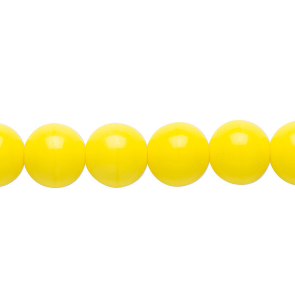 Bead, Czech glass druk, opaque yellow, 10mm round. Sold per 15-1/2" to 16" strand. image number 0