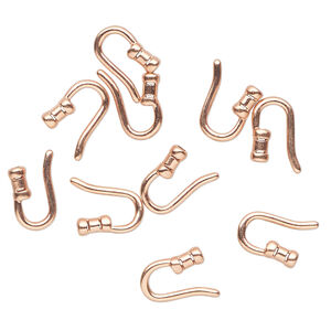 Clasp hook 1pkg10, copper-plated 9.5x2.5mm tube / crimp end / fits 1.4mm cord, brass JBB Findings 1-strand
