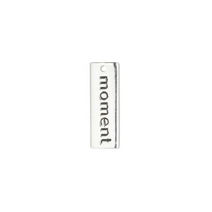 Drop, sterling silver and enamel, black, 18x6mm single-sided rectangle with "moment." Sold individually.