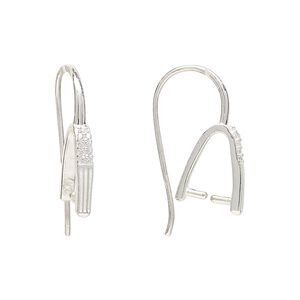 Ear wire 1pkg2 sterling silver / cubic zirconia, 21mm lines / ice-pick bail / 8.5mm grip length, 20 gauge 1 pair