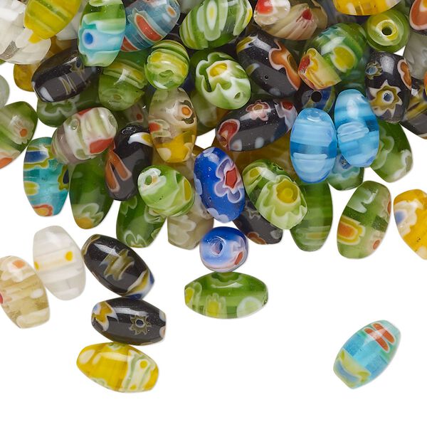 Millefiori glass 1pkg1, oval bead mix 11x7mm-12x9mm, 2-ounce pkg approximately 60 beads image number 0