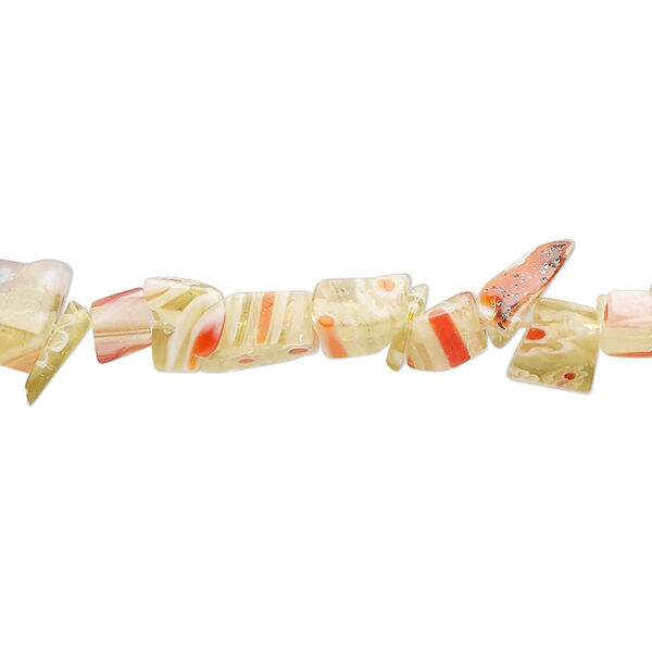 Bead, millefiori glass, translucent light brown and multicolored, small chip. Sold per 33-inch strand. image number 0