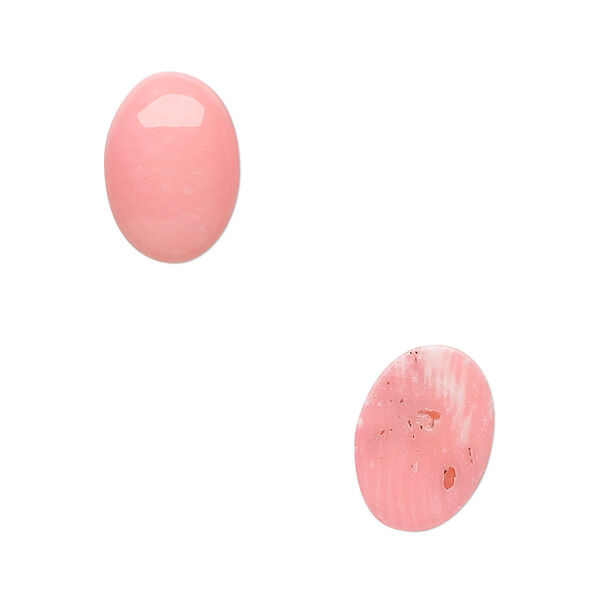 Cabochon, bamboo coral (dyed), pink, 14x10mm calibrated oval, Mohs hardness 3-1/2 to 4. Sold per pkg of 2. image number 0