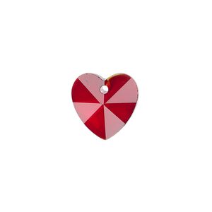 Drop, glass, transparent Siam, 14mm heart. Sold per pkg of 12.