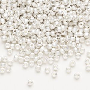 Seed bead, Miyuki, glass, pkg/250g, #8 rocaille, opaque silver-plated matte, (RR-961F).