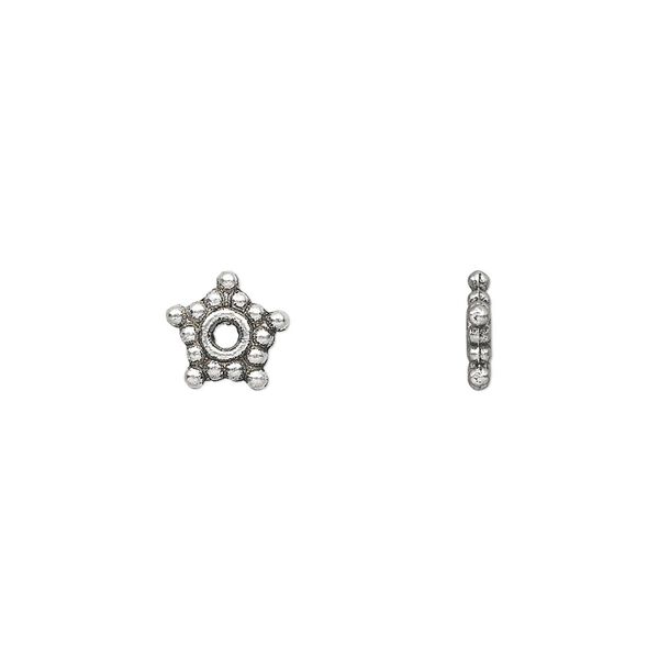 Bead, antique silver-plated "pewter" (zinc-based alloy), 8x2mm double-sided star rondelle. Sold per pkg of 100. image number 0