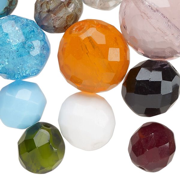 Bead mix, Czech fire-polished glass, mixed colors, 8mm-27x12mm mixed shape. Sold per 100-gram pkg, approximately 40 beads. image number 0