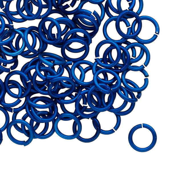 Jump ring, anodized tempered aluminum, dark blue, 8mm round, 5.6mm inside diameter, 17 gauge. Sold per pkg of 100. image number 0