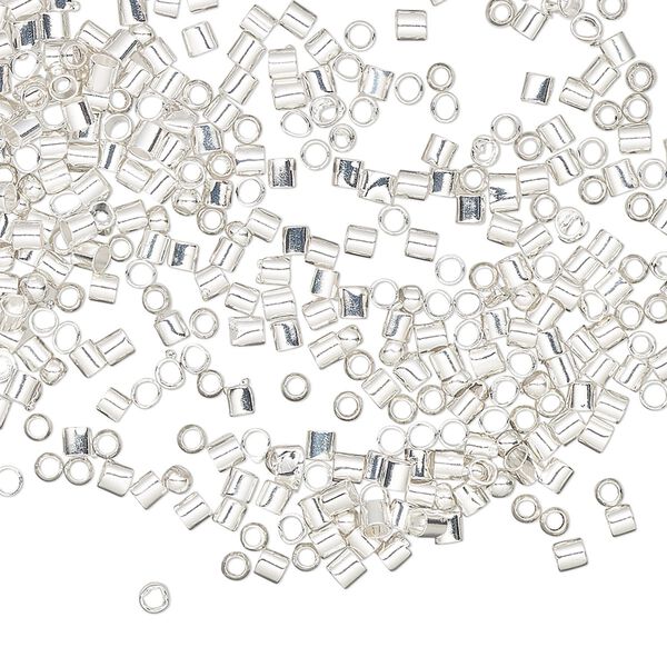 Crimp, silver-finished brass, 2x1.5mm round and 2mm tube, 1-1.3mm inside diameter. Sold per pkg of 500. image number 0