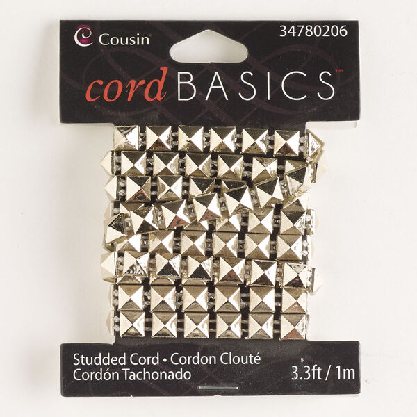 Cord, acrylic, gold, 6mm flat with square studs. Sold per pkg of 1 meter. image number 0