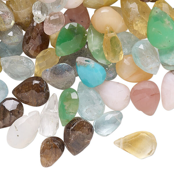 Multi-gemstone 1pkg1, hand-cut top-drilled faceted puffed teardrop bead 1 oz mix 6x5mm-13x8mm image number 0