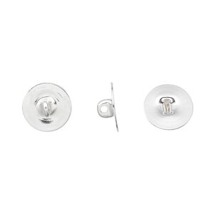 Button back, silver-plated brass, 10mm round. Sold per pkg of 100.