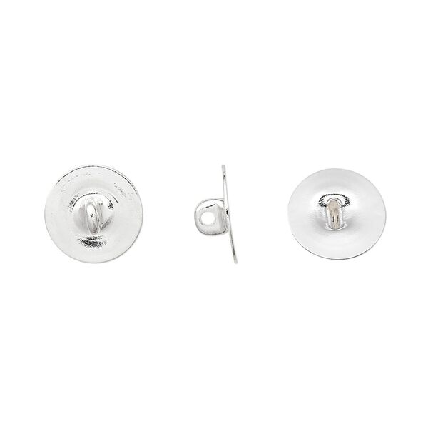 Button back, silver-plated brass, 10mm round. Sold per pkg of 100. image number 0
