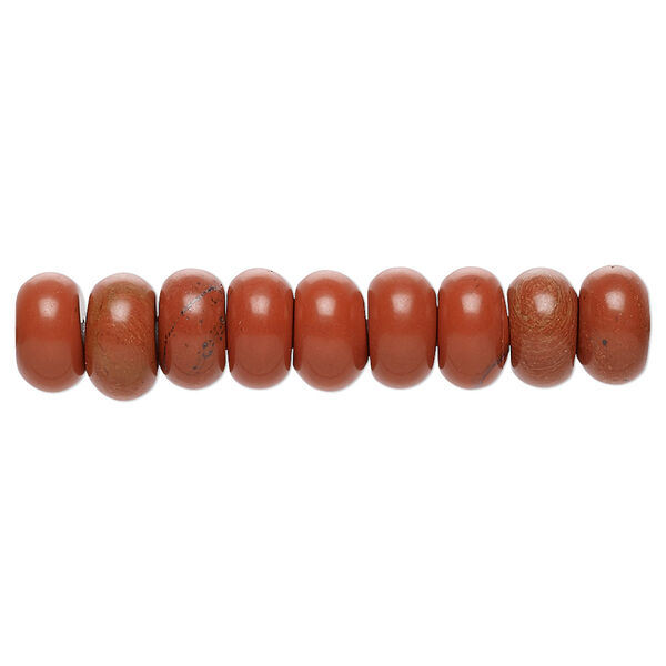 Bead, red jasper (natural), 8x5mm rondelle. B grade, Mohs hardness 6-1/2 to 7. Sold per pkg of 10. image number 0