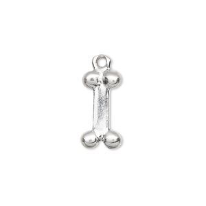 Charm, sterling silver, 17x8mm single-sided dog bone. Sold individually.