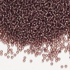 Seed bead, Miyuki, glass, pkg/35g, #15 rocaille, transparent silver-lined dark smoky amethyst (RR-13).