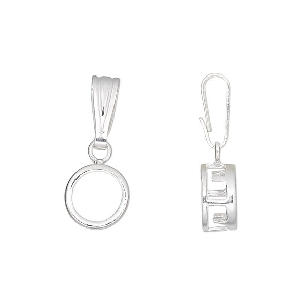 Pendant, sterling silver, smooth round, 22x9mm, 8mm round setting. Sold individually. image number 0