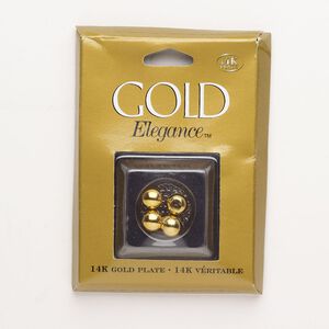 Bead, copper, pkg/4, 14Kt gold plate, 8mm large-hole round.