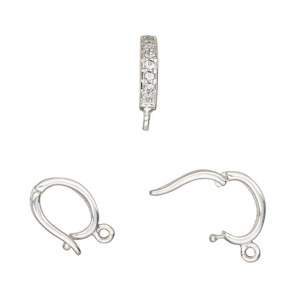 Bail, enhancer, white topaz (natural) and sterling silver, 11x2mm hinged oval with closed  loop, 9mm grip length. Sold individually. image number 0
