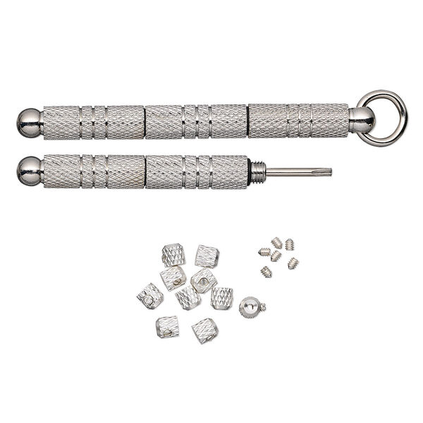 Screwdriver, Screw-Tite Crimps™, silver-plated brass, 59mm with 10 crimps and 6 screws. Sold per set. image number 0