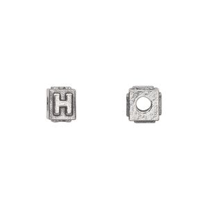 Bead, antiqued pewter (tin-based alloy), 8x6mm rectangle with alphabet letter "H". Sold per pkg of 4.