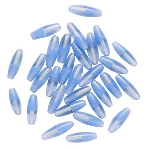 Bead, glass, translucent and transparent 2-tone blue, 23x8mm-28x9mm capsule. Sold per pkg, approximately 30 beads.