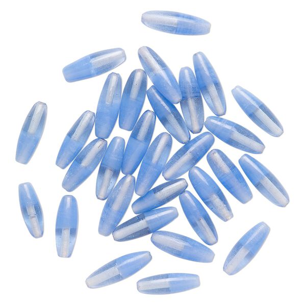 Bead, glass, translucent and transparent 2-tone blue, 23x8mm-28x9mm capsule. Sold per pkg, approximately 30 beads. image number 0
