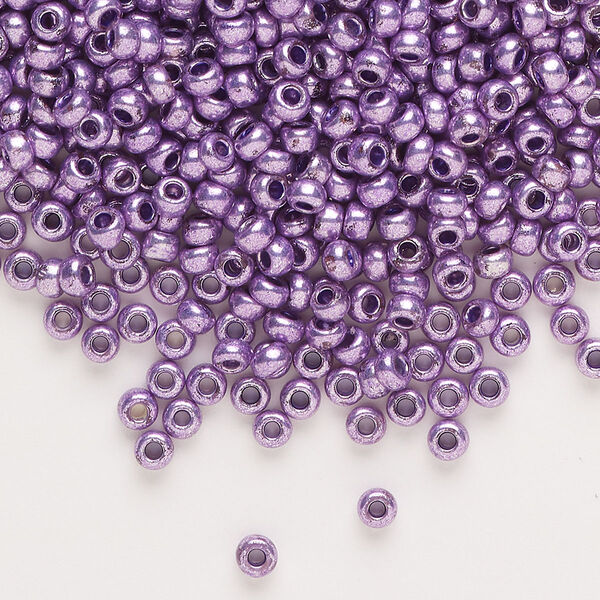 Seed bead, Preciosa Ornela, glass, opaque terra dyed metallic violet, #8 rocaille. Sold per 500-gram pkg. image number 0