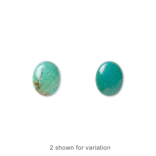 Cabochon, turquoise (dyed / stabilized), blue, 10x8mm calibrated oval, C grade, Mohs hardness 5 to 6. Sold per pkg of 4. image number 0
