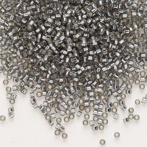 Seed bead, Delica®, glass, pkg/7.5g, #11 round, transparent silver-lined light grey (DB-0048).