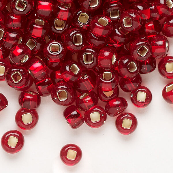 Seed bead, Preciosa Ornela, glass, transparent silver-lined ruby, #2 rocaille with square hole. Sold per 50-gram pkg. image number 0