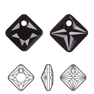 Drop 4pk jet, Crystal Passions® 9mm pendant princess cut 6431