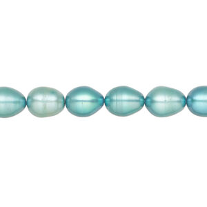 Freshwater pearl 1pkg1, rice, 15 inch sea green 7mm cultured